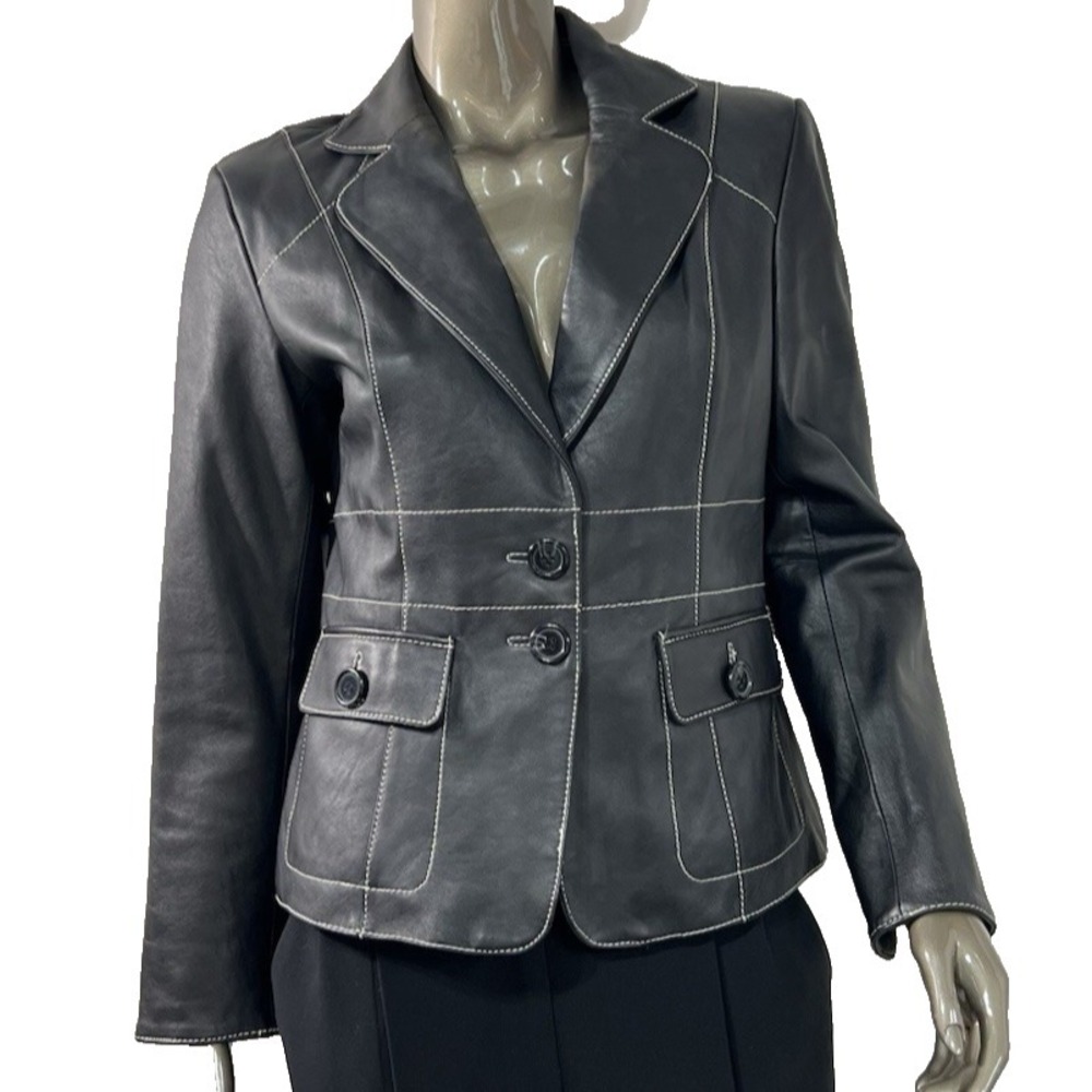 Pamela McCoy Black Leather Jacket Womens Small Short Fitted